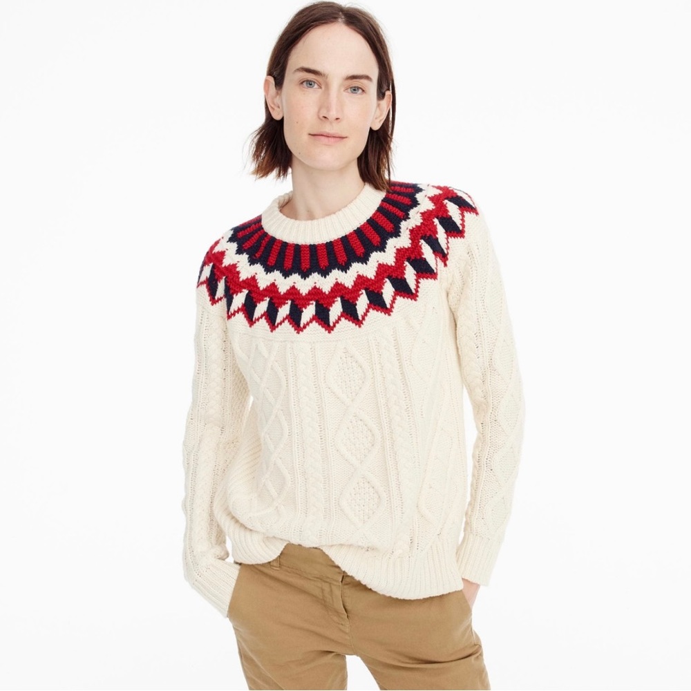 J Crew Fair Isle Cable Knit Sweater